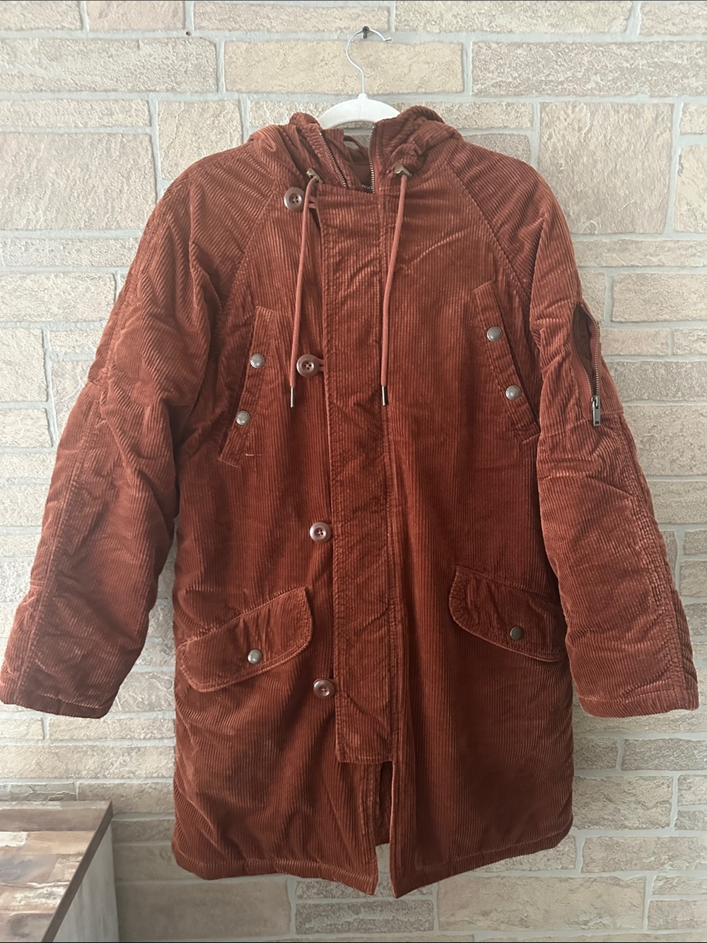 American Eagle Outfitters Corduroy Parka Coat Barn in a rust brown size S